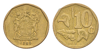 ЮАР 10 центов 1998 герб, цветок алоэ KM 161 сталь плакированная бронзой 4621-936