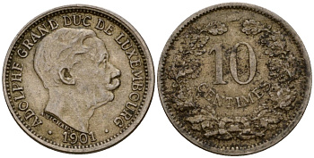 Люксембург 10 сантимов 1901 Адольф (1890-1905) KM 25 медно-никель 4602-422