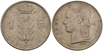 Бельгия 1 франк 1961 Belgique, Бодуэн I (1951-1993) KM 142 медно-никель 4156-623