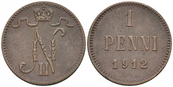 Россия для Финляндии 1 пенни 1912 Николай II (1894-1917) KM 13, Биткин 472 медь 4396-1365