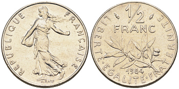 Франция 1/2 франка 1984 сеятель KM 931.1 никель    4169-213