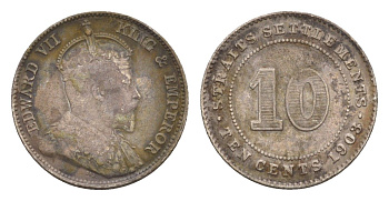 Стрейтс-Сетлментс (Стрейтс Сетлментс) 10 центов 1903 Эдуард VII (1901-1910) KM 21 серебро 1519-1132