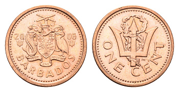 Барбадос 1 цент 2006 KM 10a цинк плакированный медью UNC 4664-648
