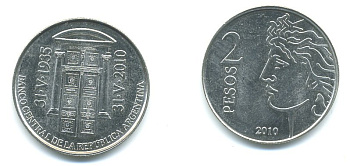 Аргентина 2 песо 2010 75 лет Центральному Банку KM 162 медно-никель UNC 36-126