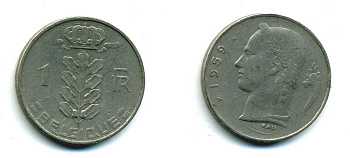 БЕЛЬГИЯ 1 ФРАНК 1959 BELGIQUE KM 142.1 медно-никель 25-1414