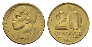Бразилия 20 сентаво 1955 Руй Барбоза ди Оливейра KM 562 алюминиевая бронза aUNC 4625-956