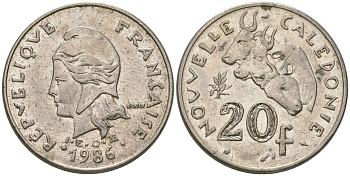 Французская Новая Каледония 20 франков 1986 три быка, (IEOM) KM 12, Schoen 14, Lec 112 никель 4123-842