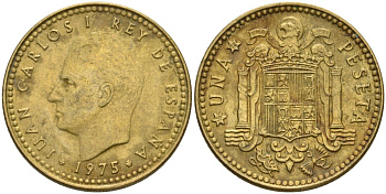 Испания 1 песета 1975 (78) Хуан Карлос I (1975-2014) KM 806 алюминиевая бронза 4604-216