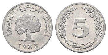 Тунис 5 динаров 1983 KM 282 алюминий 4673-1231