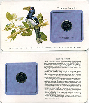 Замбия 10 нгве 1978 Кеннет Каунда, птица носорог, в оригинальном буклете KM 12 медь никель цинк UNC 5121-29