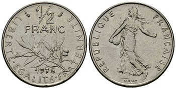 Франция 1/2 франка 1976 сеятель KM 931 никель 4135-713