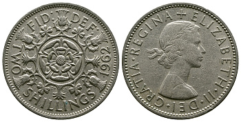 Великобритания 2 шиллинга (флорин) 1962 Елизавета II (1952-2022) KM 906, Spink 4146 медно-никель 4382-411