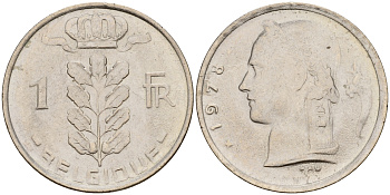 Бельгия 1 франк 1978 Belgique KM 142.1 медно-никель  UNC  4187-114