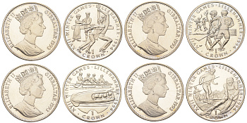 Гибралтар полный набор из 4 монет (1 крона) 1993 XVII Зимние олимпийские игры, Лиллехаммер 1994 KM 145, 146, 147 и 148 медно-никель BU 1524-1631-1634