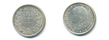 НИДЕРЛАНДЫ 10 ЦЕНТОВ 1897 KM 116 серебро 84-927