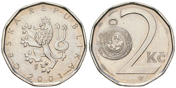 Чехия 2 кроны 2001 b’ KM 9 сталь плакированная никелем aUNC 4516-617
