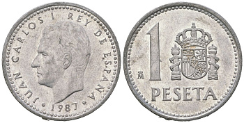 Испания 1 песета 1987 M, Хуан Карлос I (1975-2014) KM 821 алюминий 4618-845