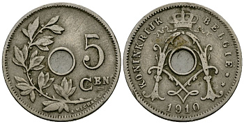 Бельгия 5 сантимов 1910 Belgie KM 67 медно-никель 4173-162