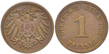 ГЕРМАНИЯ 1 ПФЕННИГ 1899 A KM 10, J. 10, Weege 2 медь 211-234