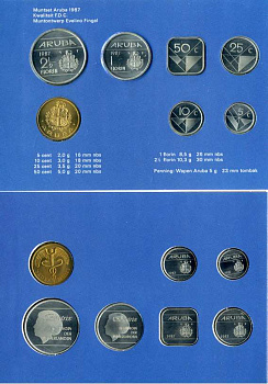 Аруба официальный набор из 6 монет 1987 в оригинальном буклете, с жетоном монетного двора KM MS2 UNC 5-4-1-07