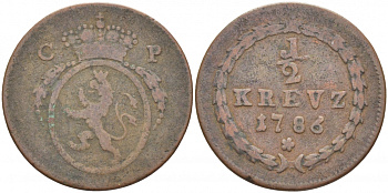 ПФАЛЬЦ-ЗЮЛЬЦБАХ 1/2 КРЕЙЦЕРА 1786 KM 143 (C3), Slg. Noss 456, Haas 358 медь 175-1223