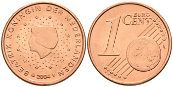 Нидерланды 1 евроцент 2004  КМ 234 сталь плакированная медью UNC   4160-1138