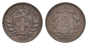 Швейцария 2 раппена 1912 B KM 4 бронза 4655-251