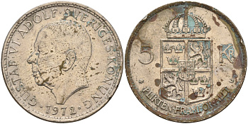 Швеция 5 крон 1972 U, Густав VI Адольф (1950-1973) KM 846 медно-никель плакированная никелем 4144-622