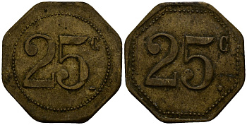Франция 25 сантимов XIX-XX век ресторанный жетон латунь 4166-546
