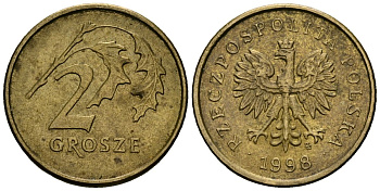 Польша 2 гроша 1998 MW KM 277, Parchimowicz 702e латунь 4136-764