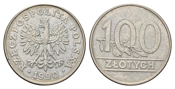 Польша 100 злотых 1990 MW, год-тип Y 214 медно-никель 113-334