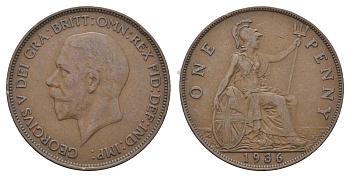 Великобритания 1 пенни 1936 Георг V (1910-1936) KM 838, Spink 4055 бронза 4661-741