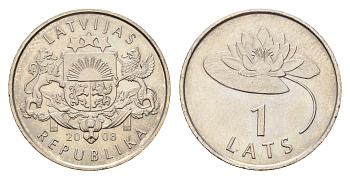 Латвия 1 лат 2008 Лилия KM 92 медно-никель UNC 4679-341