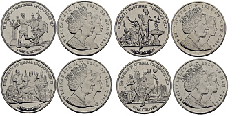 Остров Мэн 1 крона 2012 14 ый чемпионат Европы по футболу, коллекция из 4 монет KM 1461, 1462, 1463, 1464 медно-никель UNC M94-10