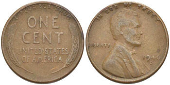США 1 ЦЕНТ 1946 D, ЛИНКОЛЬН KM А132 медь цинк 218-467