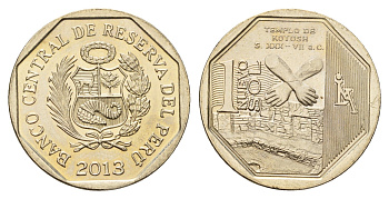 Перу 1 новый соль 2013 Богатство и гордость Перу - Котошский храм KM 372 медь цинк никель UNC 3334-611