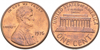 США 1 ЦЕНТ 1976 ЛИНКОЛЬН KM 201 медь цинк UNC 44-933