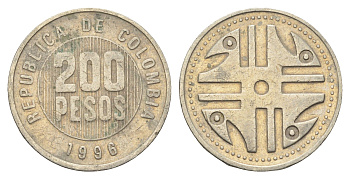 Колумбия 200 песо 1996 KM 287 медь цинк никель 4663-757