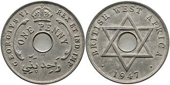 Британская Западная Африка 1 пенни 1947 Георг VI (1937-1952) KM 19 медно-никель 1523-533