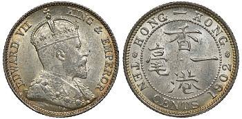 Гонконг 10 центов 1902 Эдуард VII (1901-1910) KM 13 серебро UNC 91-756