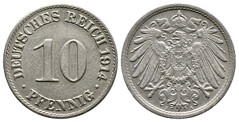 Германия 10 пфеннигов 1914 A KM 12, J. 13 медно-никель 4364-3016