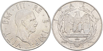 ИТАЛИЯ 2 ЛИРЫ 1940 R, ГОД XVIII, ВИКТОР ЭММАНУИЛ III (1900-1946), МАГНИТНАЯ, ГУРТ РИФЛЁНЫЙ KM 78b, VEM3. 1154 нержавеющая сталь 3855-246