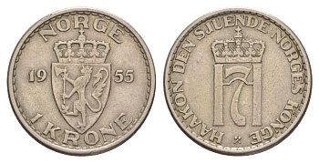 Норвегия 1 крона 1955 Хокон VII (1905-1957) KM 397 медно-никель 4635-633