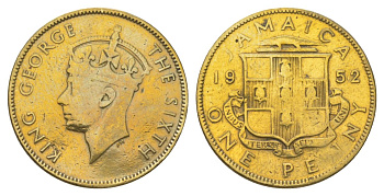 Ямайка 1 пенни 1952 KM 35 никель латунь 4628-627