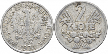 ПОЛЬША 2 ЗЛОТЫХ 1974 MW KM 46 алюминий 114-1211