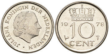 Нидерланды 10 центов 1978 Юлиана (1948-1980) КМ 182 никель    4602-538