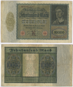 ГЕРМАНИЯ 10000 МАРОК 1922 19 ЯНВАРЯ 1922, АЛЬБРЕХТ ДЮРЕР Pick 70 бумага 7205-14-1