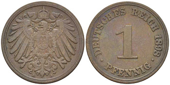 ГЕРМАНИЯ 1 ПФЕННИГ 1898 A KM 10, J. 10, Weege 2 медь 211-225