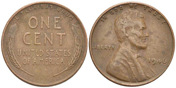 США 1 ЦЕНТ 1946 ЛИНКОЛЬН KM А132 медь цинк 218-469