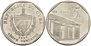 Куба 5 сентаво 1996 Casa colonire KM 575.2 сталь плакированная никелем 66-654